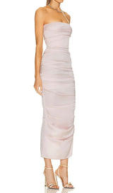 RUCHED OFF-SHOULDER SLIM MIDI DRESS IN PINK DRESS STYLE OF CB 