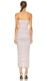 RUCHED OFF-SHOULDER SLIM MIDI DRESS IN PINK DRESS STYLE OF CB 