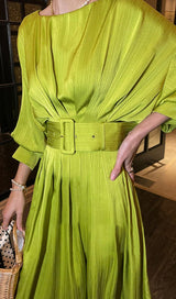 RUCHED SATIN MIDI DRESS IN GTEEN DRESS STYLE OF CB 