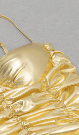 RUCHED STRAPPY MIDI DRESS IN GOLD DRESS STYLE OF CB 