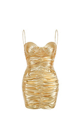 RUCHED STRAPPY MINI DRESS IN GOLD DRESS STYLE OF CB 