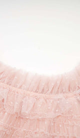 RUFFLE OFF SHOULDER TIERED MIDI DRESS IN PINK styleofcb 