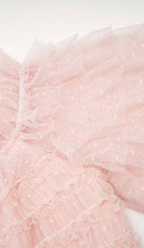 RUFFLE OFF SHOULDER TIERED MIDI DRESS IN PINK styleofcb 