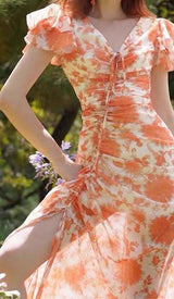 RUFFLE SLEEVED VOILE MAXI DRESS IN PINK DRESS STYLE OF CB 