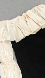 RUFFLE COLD SHOULDER MIDI DRESS IN BLACK DRESS STYLE OF CB 