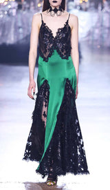 RUFFLED SILK SATIN MAXI DRESS IN GREEN DRESS styleofcb 