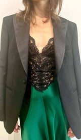 RUFFLED SILK SATIN MAXI DRESS IN GREEN DRESS styleofcb 