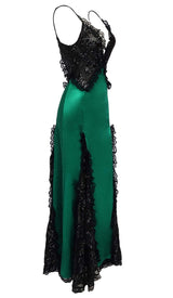 RUFFLED SILK SATIN MAXI DRESS IN GREEN DRESS styleofcb 