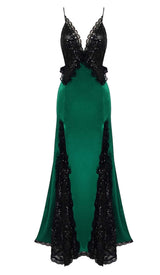 RUFFLED SILK SATIN MAXI DRESS IN GREEN DRESS styleofcb 