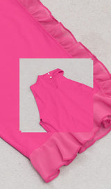 RUFFLE SPLIT MIDI DRESS IN STRONG MAGENTA DRESS styleofcb 