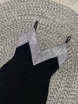 BLACK V-NECK RHINESTONE DECORATIVE SUSPENDER DRESS styleofcb 