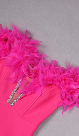 FEATHER PLUNGE MIDI DRESS IN ROSE DRESS STYLE OF CB 