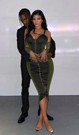 SATIN MIDI DRESS IN BLACKISH GREEN Dresses styleofcb 