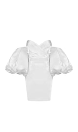 SATIN PUFF SLEEVE MINI DRESS IN WHITE Dresses styleofcb 