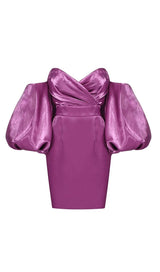 SATIN PUFF SLEEVE MINI DRESS IN DRAK PURPLE Dresses styleofcb 