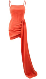 SATIN RUCHED MINI DRESS IN ORANGE Dresses styleofcb 