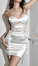 SATIN RUCHED MINI DRESS IN PINK styleofcb 