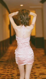 SATIN RUCHED MINI DRESS IN PINK styleofcb 