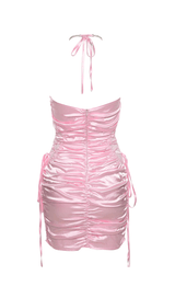 SATIN RUCHED MINI DRESS IN PINK styleofcb 