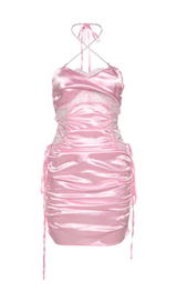 SATIN RUCHED MINI DRESS IN PINK styleofcb PINK S 