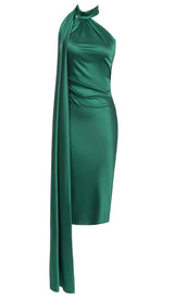 SATIN SIDE TIE MIDI DRESS IN GREEN styleofcb 