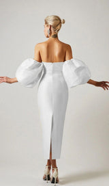 SATIN STRAPLESS MIDI DRESS IN WHITE Dresses styleofcb 