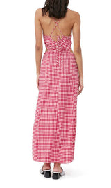SEERSUCKER PLUNGE MAXI DRESS IN PINK DRESS STYLE OF CB 