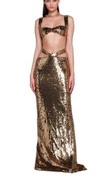 SEQUIN CLEOPATRA TWO PIECE SUIT IN METALLIC DRESS STYLE OF CB 