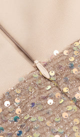 SEQUIN RUCHED SLIT MIDI DRESS IN GOLD DRESS STYLE OF CB 