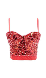 SILVER BEADED SEQUIN CORSET styleofcb 34B RED 