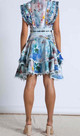 SLEEVELESS PRINT PATTER TWO PIECE SET IN BLUE DRESS STYLE OF CB 