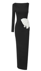 SLIT OPEN BOW BELTED MAXI DRESS IN BLACK DRESS sis label 