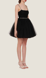 SPAGHETTI STRAPS SQUARE NECKLINE MINI DRESS IN BLACK DRESS styleofcb 