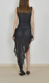 SPLIT RUFFLE MIDI DRESS IN BLACK DRESS styleofcb 