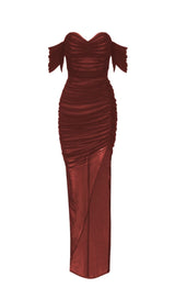 STRAPLESS BANDAGE RUCHED MAXI DRESS IN BROWN Dresses styleofcb 