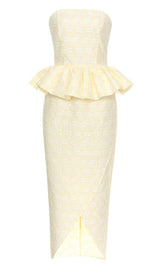 STRAPLESS RUFFLE MIDI DRESS IN IVORY DRESS sis label 