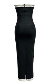 STRAPLESS SLIT MAXI BANDAGE DRESS IN ORANGE DRESS STYLE OF CB 