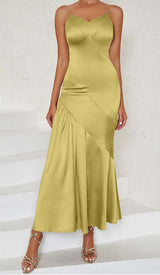 STRAPPY SATIN MIDI DRESS IN PALE OCHRE DRESS STYLE OF CB 