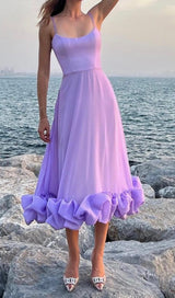 SUSPENDER A-LINE MIDI DRESS IN PURPLE DRESS STYLE OF CB 