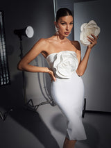 WAVE FLOWER STRAPLESS BANDAGE DRESS Dresses Oh CICI 