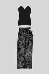SHINY SEQUINS STRAPLESS TOP SPLIT SKIRTS TOPS & SKIRTS Oh CICI 