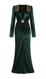 Shoulder pad fringed long gown styleofcb 