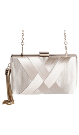 Silk clutch with tassel pendant. ohmogo WHITE 