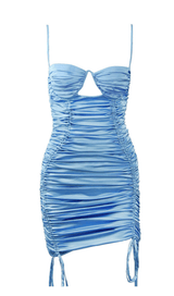 Sling pleated tight-fitting lace-up skirt. styleofcb BLUE S 