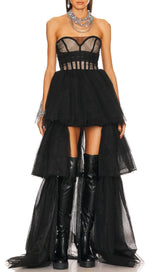 STRAPLESS CORSET TOP TULLE DRESS PAULA GOWN Dresses Oh CICI 