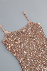 STRAPPY SEQUINS SLIT MIDI DRESS IN GOLD Sequins Dress styleofcb 