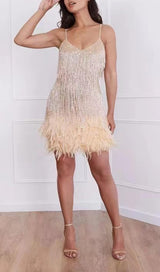 TASSEL FEATHER MINI DRESS Dressers styleofcb S BEIGE 