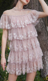TIERED LACE TRIM MIDI DRESS IN PINK DRESS STYLE OF CB 