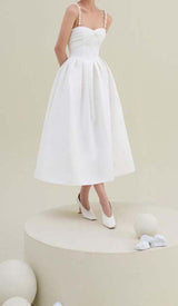 TWISTED PEARL STRAP MIDI DRESS IN WHITE DRESS STYLE OF CB 
