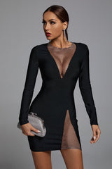 V NECK MESH MINI DRESS